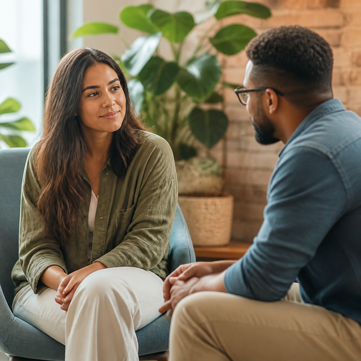 Adultos em uma conversa acolhedora com escuta ativa