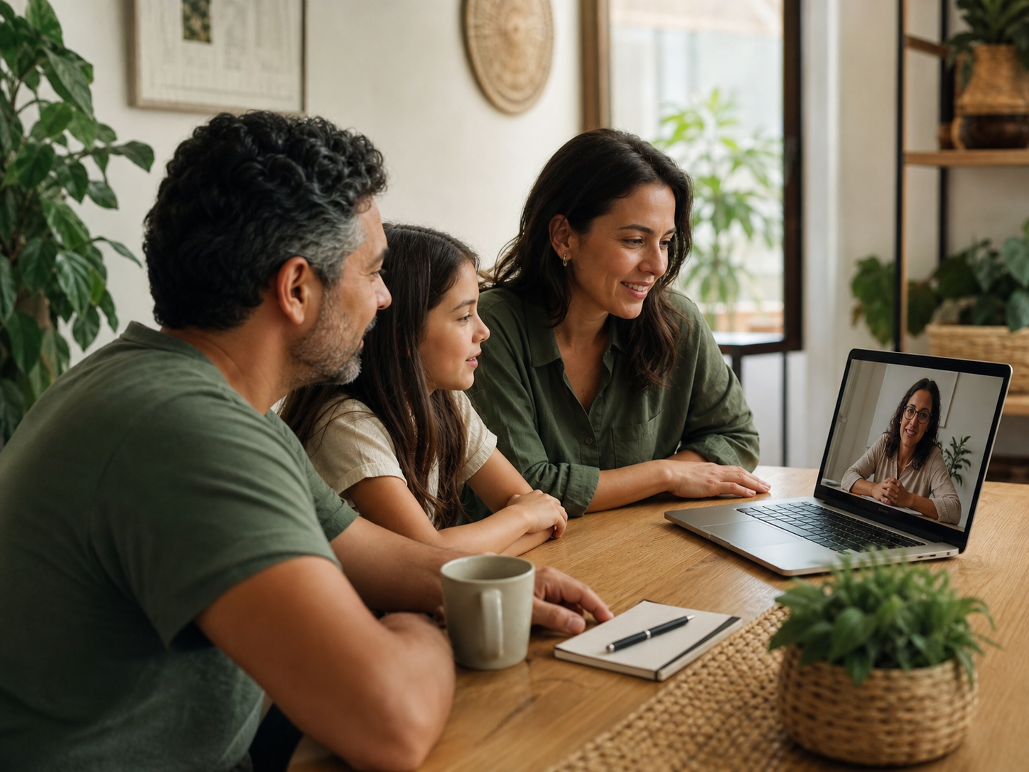 Família participando de uma orientação parental online
