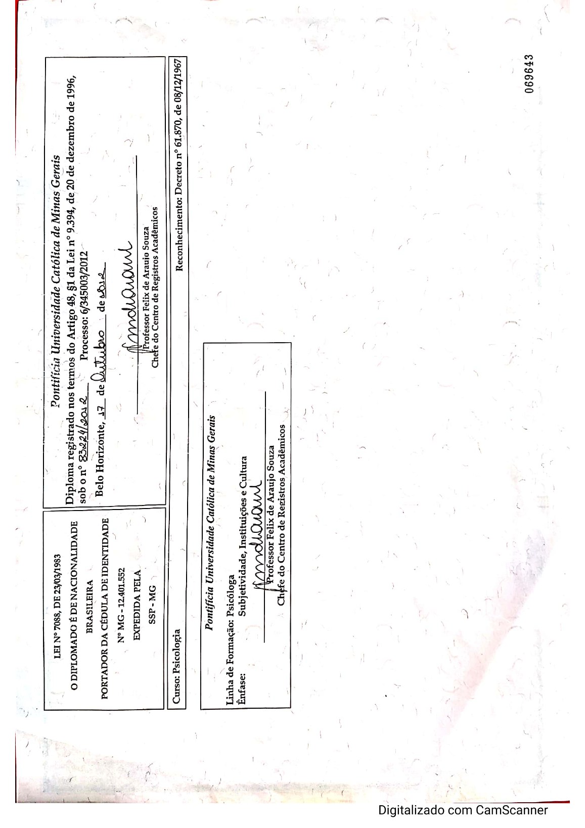 Diploma de Psicologia — Registro Acadêmico de Ana Vasconcelos