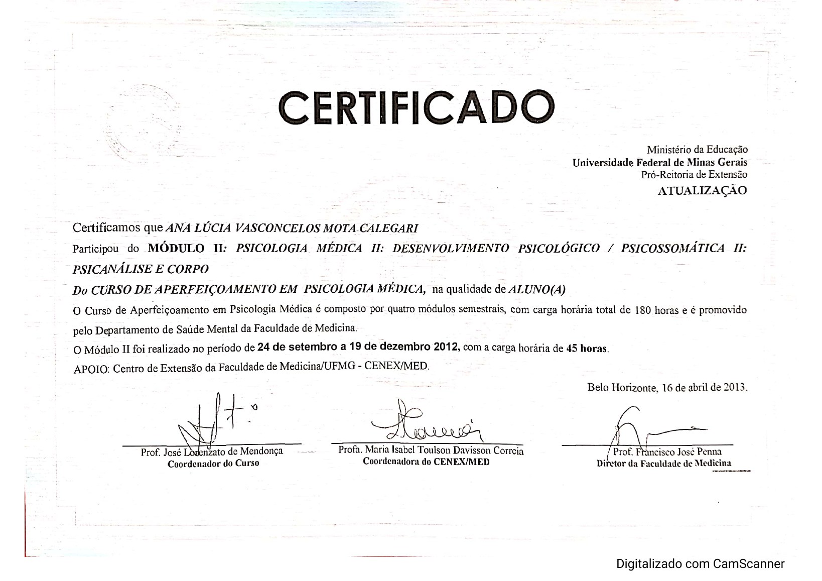 Aperfeiçoamento em Psicologia Médica — Psicanálise e Corpo de Ana Vasconcelos