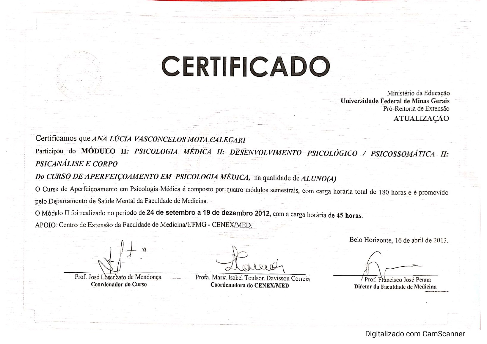 Aperfeiçoamento em Psicologia Médica — Psicanálise e Corpo de Ana Vasconcelos
