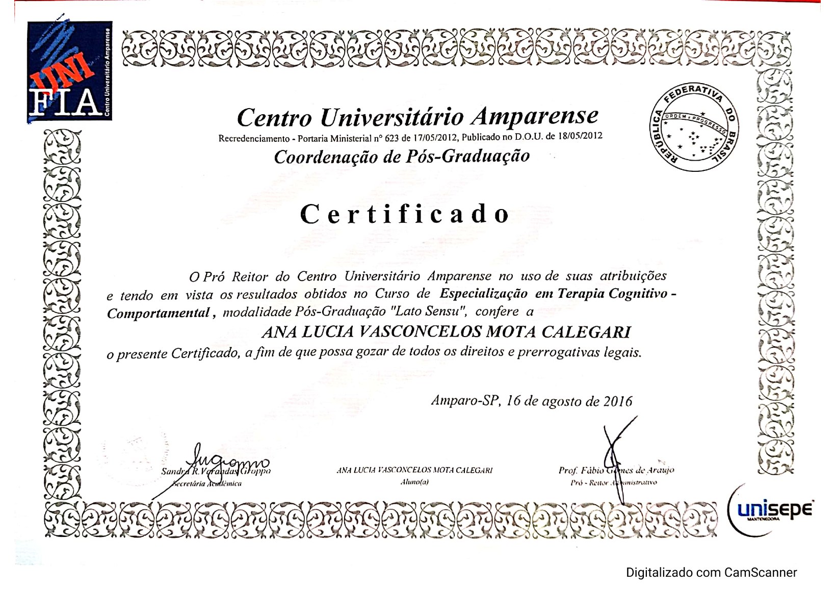 Especialização em Terapia Cognitivo-Comportamental de Ana Vasconcelos